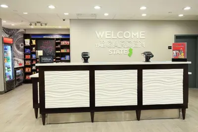 a counter in a store with a welcome to the garden state sign at Hampton Inn & Suites Mount Laurel/Moorestown in Mount Laurel