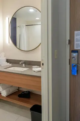 a bathroom with a sink and a mirror at Fairfield Inn & Suites by Marriott Philadelphia Valley Forge/Great Valley in Berwyn