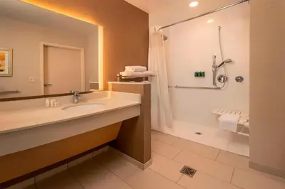 a bathroom with a sink and a shower at Fairfield Inn & Suites by Marriott Harrisburg International Airport in Middletown