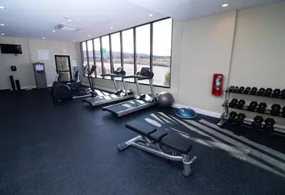 a gym with several tread machines and a large window at Holiday Inn Scranton East - Dunmore by IHG in Dunmore