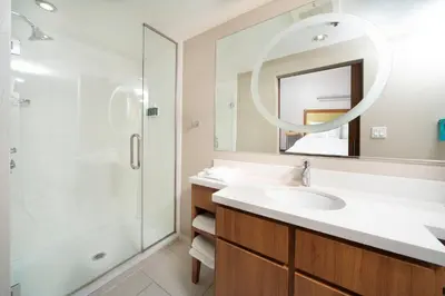a bathroom with a sink and a shower at SpringHill Suites by Marriott Philadelphia Valley Forge/King of Prussia in King of Prussia