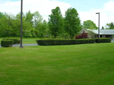 a green yard with a house and a street light at Red Carpet Inn Brooklawn in Brooklawn