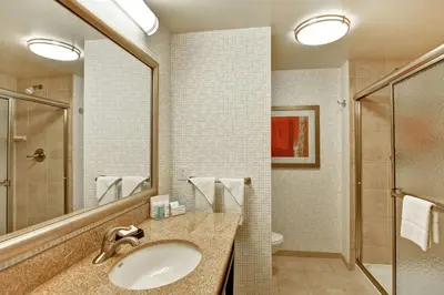 a bathroom with a sink and a shower at Hampton Inn Tunkhannock in Tunkhannock
