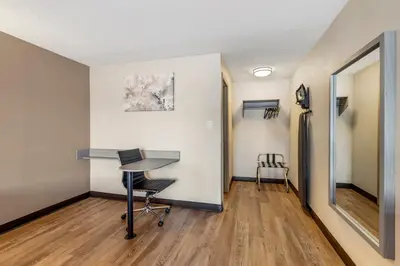 an office with a desk and a chair in a room at Red Roof Inn Stroudsburg in Stroudsburg