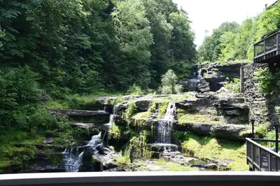 a waterfall in the middle of a river at Ledges Hotel in Hawley