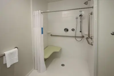 a bathroom with a shower and a toilet at Hampton Inn Philadelphia-Great Valley in Frazer
