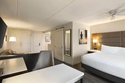 a hotel room with a bed and a desk at Homewood Suites by Hilton Philadelphia-City Avenue in Philadelphia