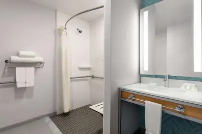 a bathroom with a sink and a shower at Hilton Garden Inn Bridgewater in Bridgewater