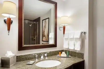 a bathroom with a sink and a mirror at Hilton East Brunswick in East Brunswick