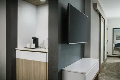 a bathroom with a toilet and a tv on the wall at SpringHill Suites by Marriott Philadelphia West Chester/Exton in Exton