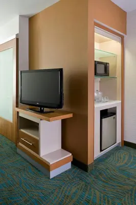 a flat screen tv sitting on a stand in a hotel room at SpringHill Suites by Marriott Philadelphia Langhorne in Langhorne