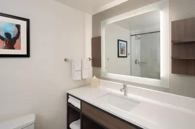 a bathroom with a white sink and a mirror at Hilton Garden Inn Philadelphia Center City in Philadelphia