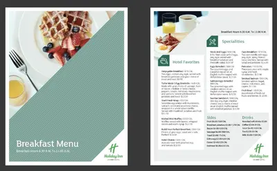 a brochure for a breakfast menu with a plate of food at Holiday Inn Lower East Side by IHG in New York