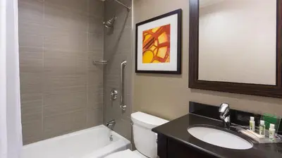 a bathroom with a sink and a toilet and a mirror at Holiday Inn Lower East Side by IHG in New York