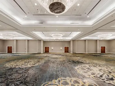an empty ballroom with a large ceiling at Hilton Harrisburg near Hershey Park in Harrisburg