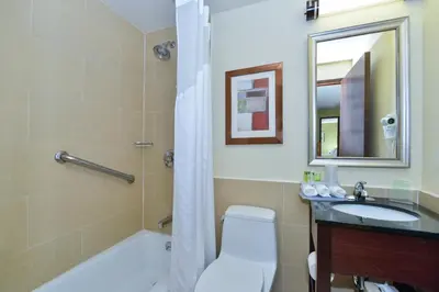 a bathroom with a tub and a toilet and a sink at Holiday Inn Express Manhattan Midtown West by IHG in New York