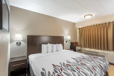 a hotel room with a bed and a window at Red Roof Inn Danville, PA in Danville