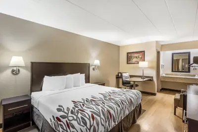 a hotel room with a bed and a desk at Red Roof Inn Danville, PA in Danville