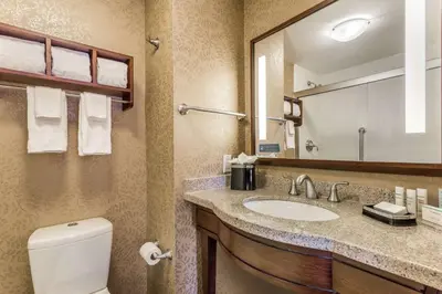 a bathroom with a sink and a toilet and a mirror at Hampton Inn Manhattan Grand Central in New York