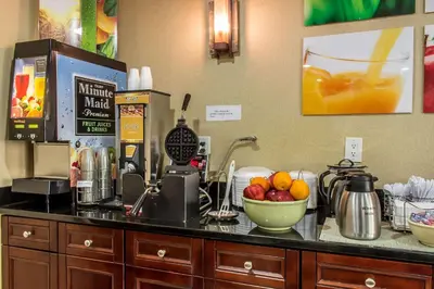 a kitchen counter with a coffee maker and a bowl of fruit at Quality Inn near Mountain Creek in Vernon