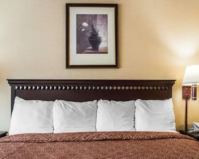 a bed in a hotel room with a picture on the wall at Econo Lodge Elmira-Corning in Elmira