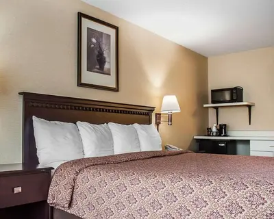 a hotel room with a bed and a tv at Econo Lodge Elmira-Corning in Elmira