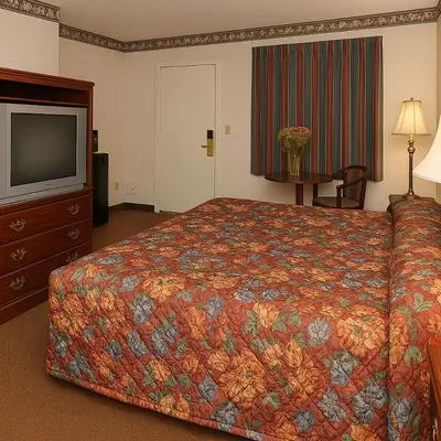 a hotel room with a bed and a flat screen tv at Econo Lodge Frackville in Frackville