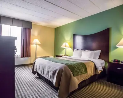 a hotel room with a large bed with green walls at Quality Inn Mill Hall - Lamar in Clintondale