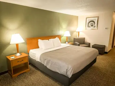 a hotel room with a large bed and a chair at Quality Inn Selinsgrove in Selinsgrove