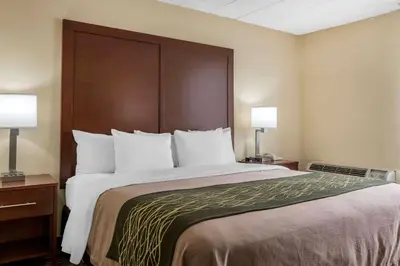 a large bed in a hotel room with two lamps at Comfort Inn - Pocono Mountains in White Haven