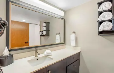a bathroom with a sink and a large mirror at Extended Stay America Suites - Lancaster County in Mountville