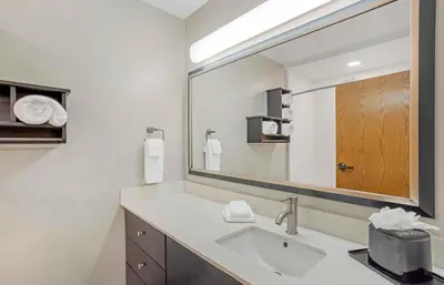 a bathroom with a sink and a large mirror at Extended Stay America Suites - Lancaster County in Mountville