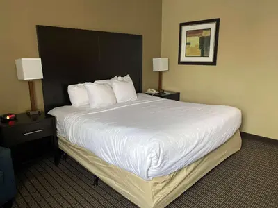 a bedroom with a large bed with white sheets and pillows at SureStay Plus by Best Western Jonestown Lebanon Valley in Jonestown