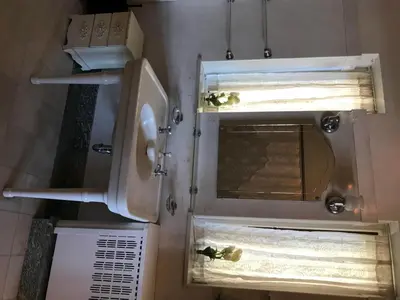 a bathroom with a mirror and a toilet and a sink at The Castle at Skylands Manor in Ringwood