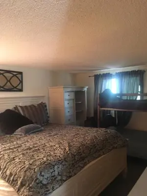 a bedroom with a bed and a dresser at 106 Village at Camelback in Tannersville