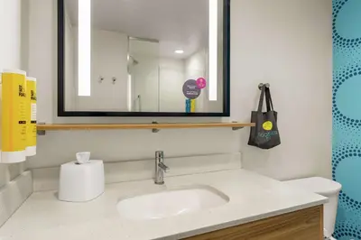 a bathroom with a sink and a mirror at Tru By Hilton Hershey Chocolate Avenue in Hershey