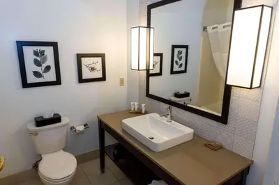a bathroom with a sink and a toilet and a mirror at Country Inn & Suites by Radisson, Lehighton-Jim Thorpe, PA in Lehighton