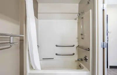 a shower in a bathroom with a tub at Extended Stay America Suites - Philadelphia - Bensalem in Bensalem