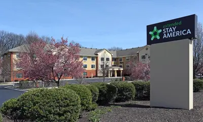 a sign for stay america in front of a building at Extended Stay America Suites - Allentown - Bethlehem in Bethlehem