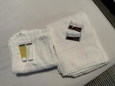 a pair of towels and a package of toothpaste at Essence Express Elizabeth EWR Airport in Elizabeth