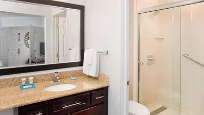 a bathroom with a sink and a shower at Hyatt House Mount Laurel in Mount Laurel