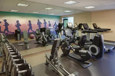 a gym with a bunch of cardio equipment in it at Hyatt Place Princeton in Princeton
