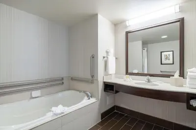 a bathroom with a tub and a sink and a mirror at Hilton Garden Inn Valley Forge/Oaks in Oaks