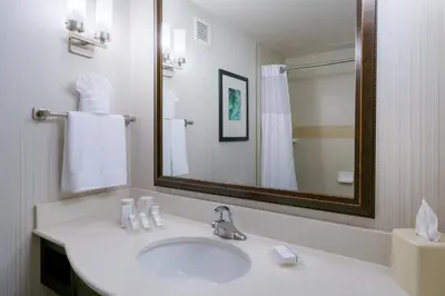 a white bathroom with a sink and a mirror at Hilton Garden Inn Valley Forge/Oaks in Oaks