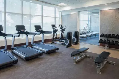 a gym with treadmills and exercise equipment in a room at The Westin Mount Laurel in Mount Laurel