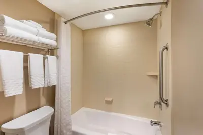 a bathroom with a shower and a white toilet at Best Western Plus Intercourse Village Inn in Intercourse