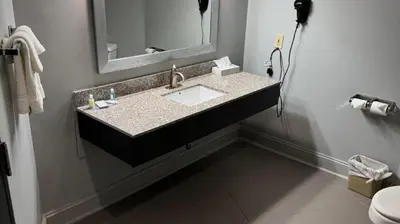 a bathroom with a sink and a mirror at Appalachian Hotel in Carlisle