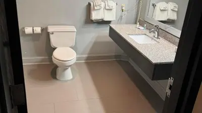 a bathroom with a toilet and a sink at Appalachian Hotel in Carlisle