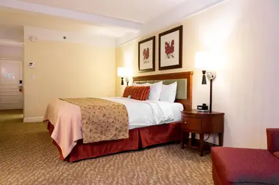 a hotel room with a bed and a chair at San Carlos Hotel New York in New York