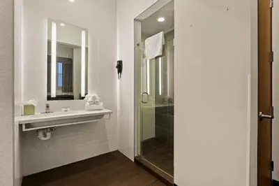 a bathroom with a sink and a shower at Quality Inn Philadelphia Center City in Philadelphia